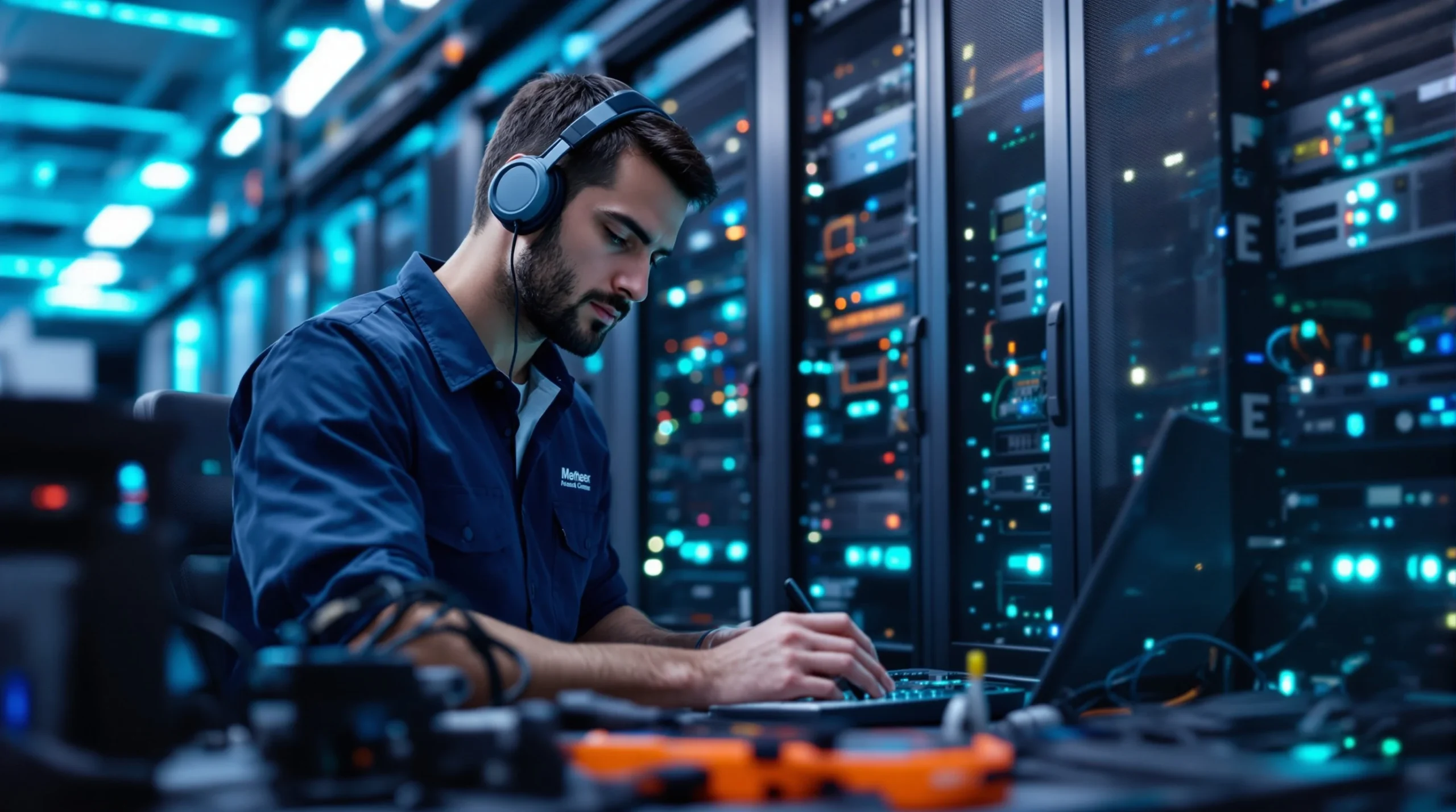 IT-Techniker bei der Wartung von Serverinfrastruktur im Rechenzentrum – IT-Service und Support von VadoxDigital